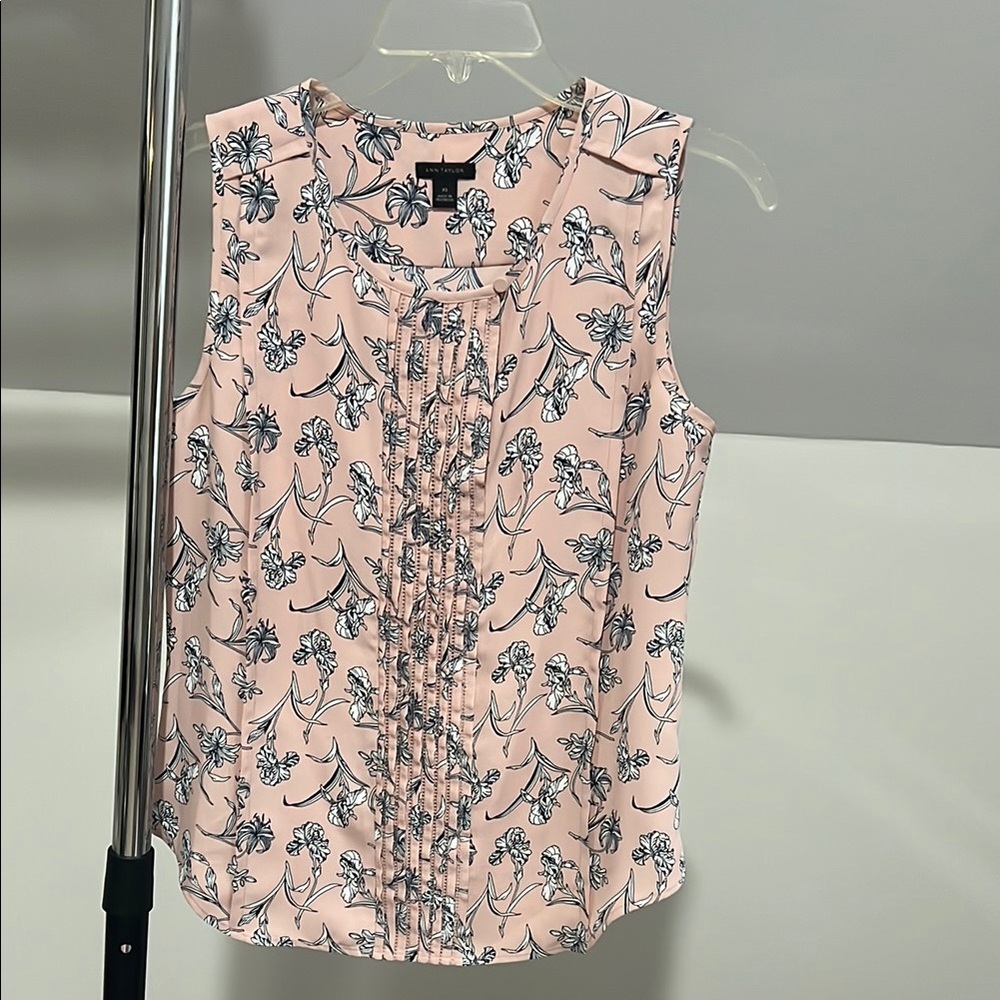 Ann Taylor Pink Sleeveless Pleated Bib Collar Blouse